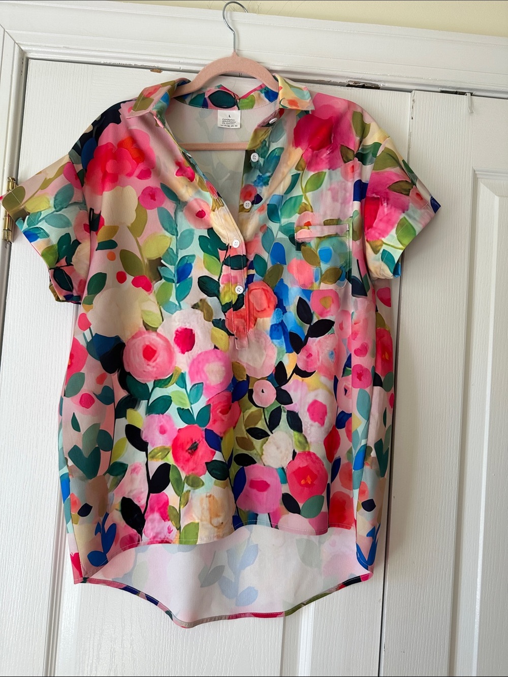 Girls' Bright Floral Short-Sleeve Blouse - Multicolor
